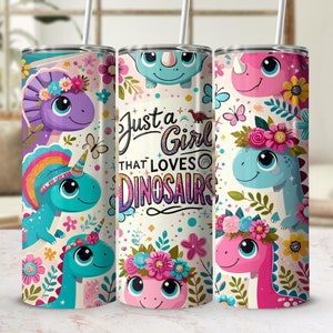 Just a girl who loves dinosaurs PNG | Dinosaur Pink Pastel Tumbler Wrap for Kids | 20oz Skinny Tumbler Design | INSTANT DOWNLOAD