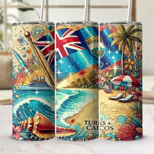 Turks & Caicos Tumbler Wrap | Turks Png | Turks and Caicos Flag Skinny Tumbler Png | 20Oz Tumbler | Caribbean Tumbler | Turks and Caicos Png