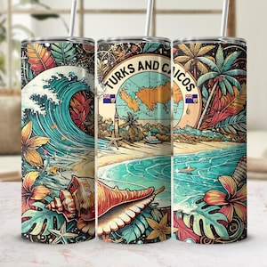 Turks & Caicos Tumbler Wrap | Turks Png | Turks and Caicos Flag Skinny Tumbler Png | 20Oz Tumbler | Caribbean Tumbler | Turks and Caicos Png
