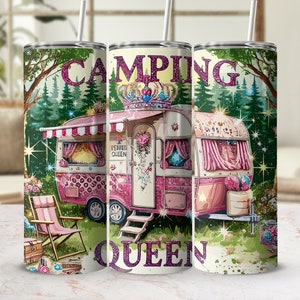 Camping Queen Sublimation Design | Retro Camping Design | Camp Png | Pink Camper Tumbler Png Downloads | 300 Dpi | Digital Download