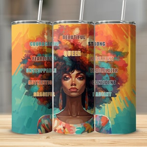 Digital Download Png | Melanin Queen Tumbler | Black Girl Affirmation Tumbler | Love Yourself Black Woman Tumbler Png Wrap