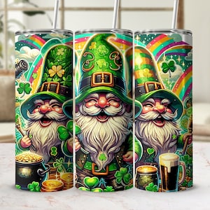 St. Patrick&#39;s Day Tumbler Wrap | Lucky Spirit | St Patrick | Gnome St Patricks day | 20Oz Skinny Tumbler Sublimation | Digital Download