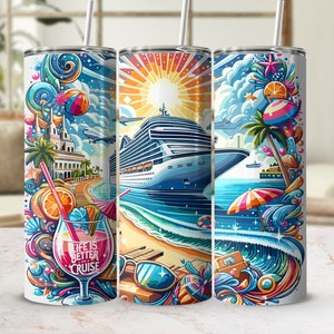Cruise Tumbler Wrap: Tropical Beach Design (Digital Download)