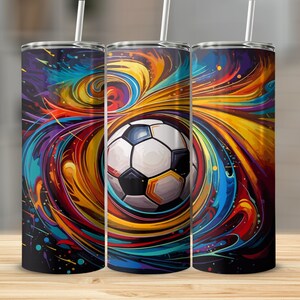 Soccer Ball Tumbler Wrap: Colorful Sports Water Bottle Design (Digital Download)
