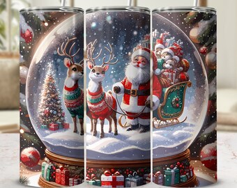 Christmas Snowglobe Tumbler Wrap: Santa & Reindeer PNG (Digital Download)