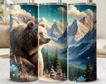 Emballage pour gobelet Bear Mountain PNG : 20 oz, sublimation fine (téléchargement numérique)