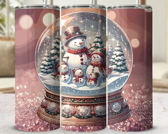 Christmas Snowglobe Tumbler Wrap: 3D Snowman Design (Digital Download)