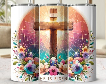 He Is Risen Easter Tumbler Wrap: Christian 20oz Skinny Design (Digital Download)