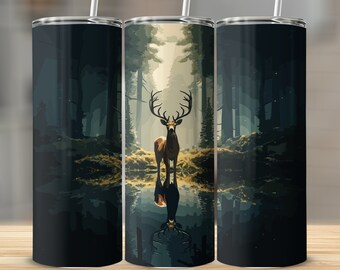 Deer Lake Reflection 20 Oz Tumbler Wrap Sublimation Design (PNG File)