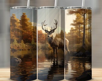 Deer Lake Reflection 20 Oz Tumbler Wrap Sublimation Design (PNG Digital Download)