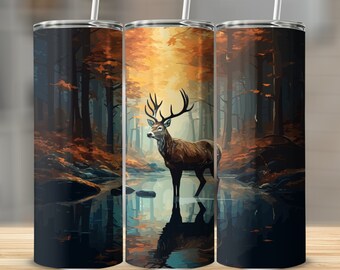 Deer in Lake Tumbler Wrap: 20 Oz Skinny Sublimation Design (Digital Download)