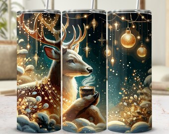 3D Christmas Reindeer Tumbler Wrap: Holiday Scene (Digital Download)