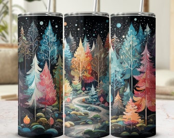 Christmas Tumbler Wrap: Colorful Trees PNG (Digital Download)