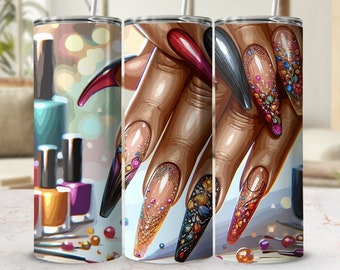 Nail Artist Tumbler Wrap: Manicure Design (20 Oz Skinny Tumbler Png Digital Download)