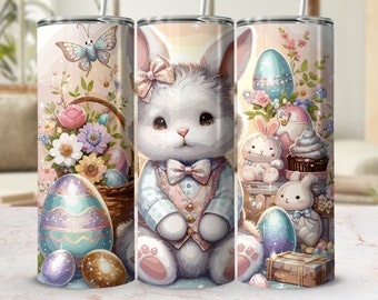 Cute Bunny Easter 20oz Skinny Tumbler Wrap | Easter Sublimation Wrap | Rabbit Sublimation Designs | Digital Download | 12 Oz Flip Top Wrap