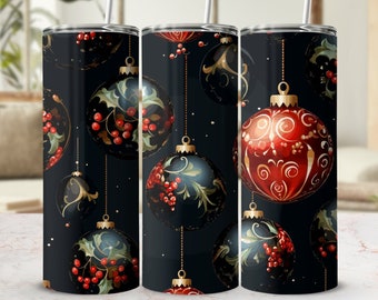 Christmas Ornament Tumbler Wrap: Holiday Cheer PNG (Digital Download)