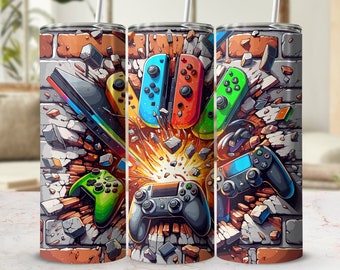 Gaming Controller Tumbler Wrap | Gift For Gamer | Console Gaming 20 Oz Skinny Tumbler Png Sublimation Design | Gamer Girl | Gamer Boy