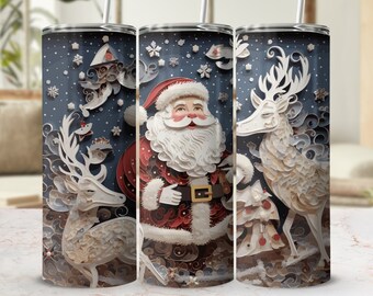 Santa & Reindeer Tumbler Wrap: Christmas Cheer PNG (Digital Download)