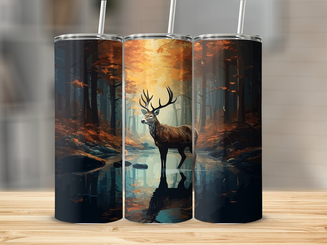 Deer in Lake Tumbler Wrap: 20 Oz Skinny Sublimation Design (digital ...