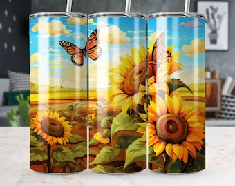 Sunflower Tumbler Wrap: Glitter Sublimation Design (Digital Download)
