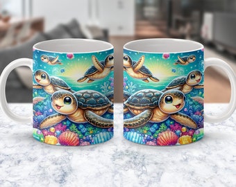 Sea Turtle Mug Wrap PNG: Baby Turtle Design (Digital Download)