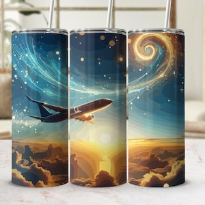 Aviation Tumbler Wrap, Airplane Sublimation Design for 20oz Skinny Tumblers, Digital Download, Unique Gift, Pilot gifts, Airplane Gifts