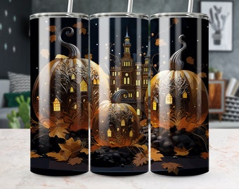 Fall Tumbler Wrap: Sunflowers & Pumpkins Sublimation Design (20 Oz) (Digital Download)