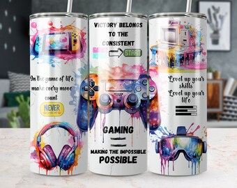 Game Tumbler Wrap | 3D Gamer Sublimation Designs | Gaming Accessories | Gift For Gamer | Mixed Media | Digital Paper Craft