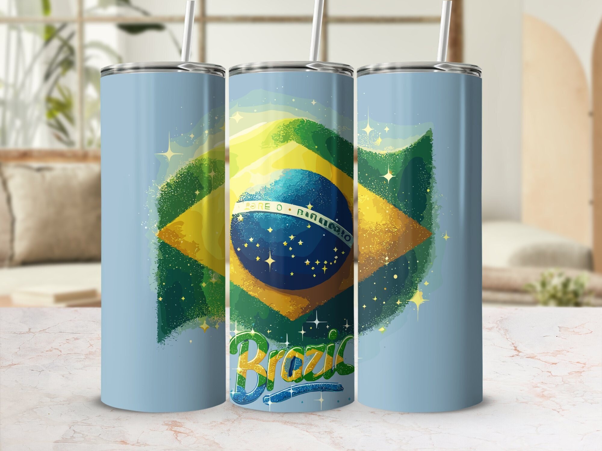 ブラジル国旗 20オンス タンブラー ラップ デザイン (デジタル