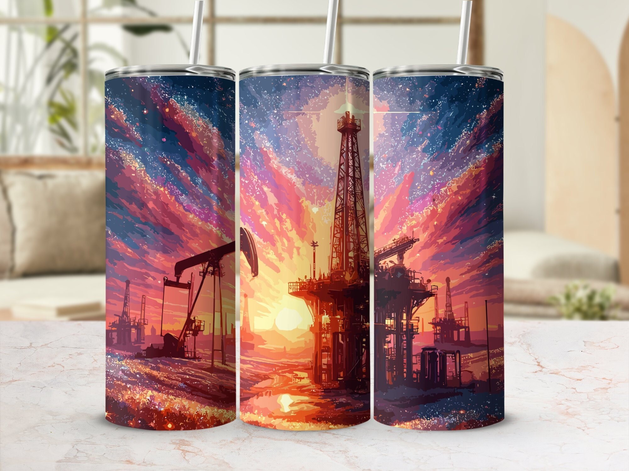 Oil Field Tumbler: 20 Oz Skinny Sublimation Design (Digital Download)