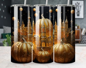 Fall Tumbler Wrap: Sunflowers & Pumpkins Sublimation Design (Digital Download)