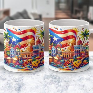 Envoltura de taza con bandera de Puerto Rico, Envoltura de taza de 11 oz y 15 oz de Puerto Rico, Png para sublimación, Png de Puerto Rico, Béisbol de Puerto Rico