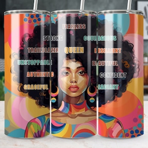 Digital Download Png | Melanin Queen Tumbler | Black Girl Affirmation Tumbler | Love Yourself Black Woman Tumbler Png Wrap