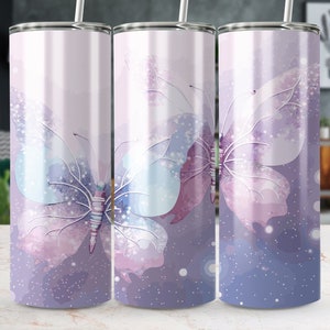 Butterfly Tumbler Design | Digital Download | Butterfly Tumbler Wrap | Pink Butterfly Glitter Tumbler Png | 20Oz Skinny Tumbler Png