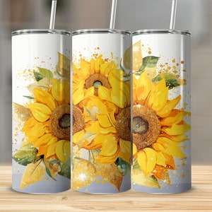 Sonnenblume 20Oz Tumbler Wrap | Aquarell Sonnenblumen | Becher Png | Png Becher | Sublimationsdesign | Digitaler Download Png