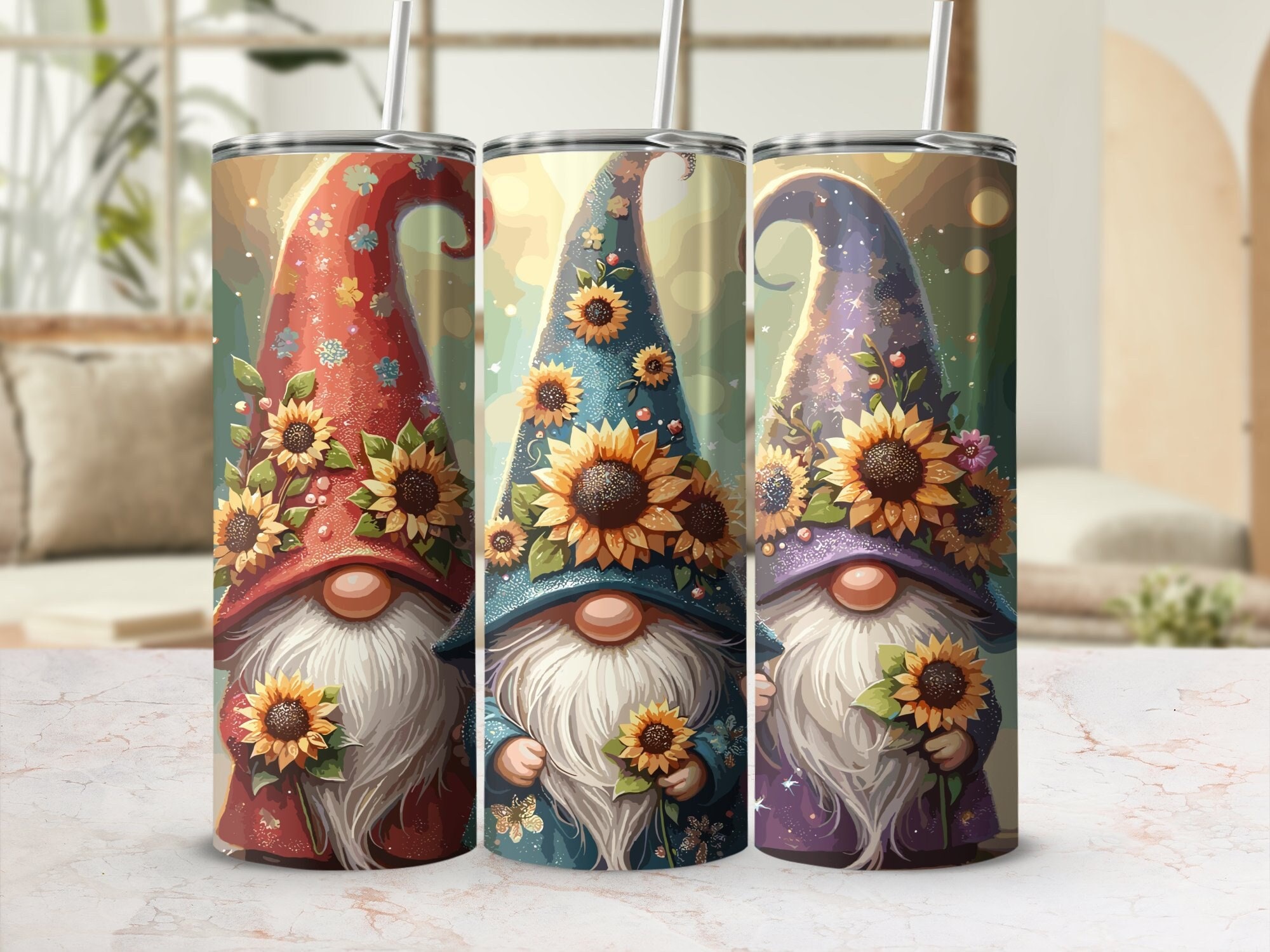 Gnome Tumbler Wrap | Gnome And Sunflowers Design | Gnomes Png | Instant Digital Download Png | Sublimation Design | Tumbler Design
