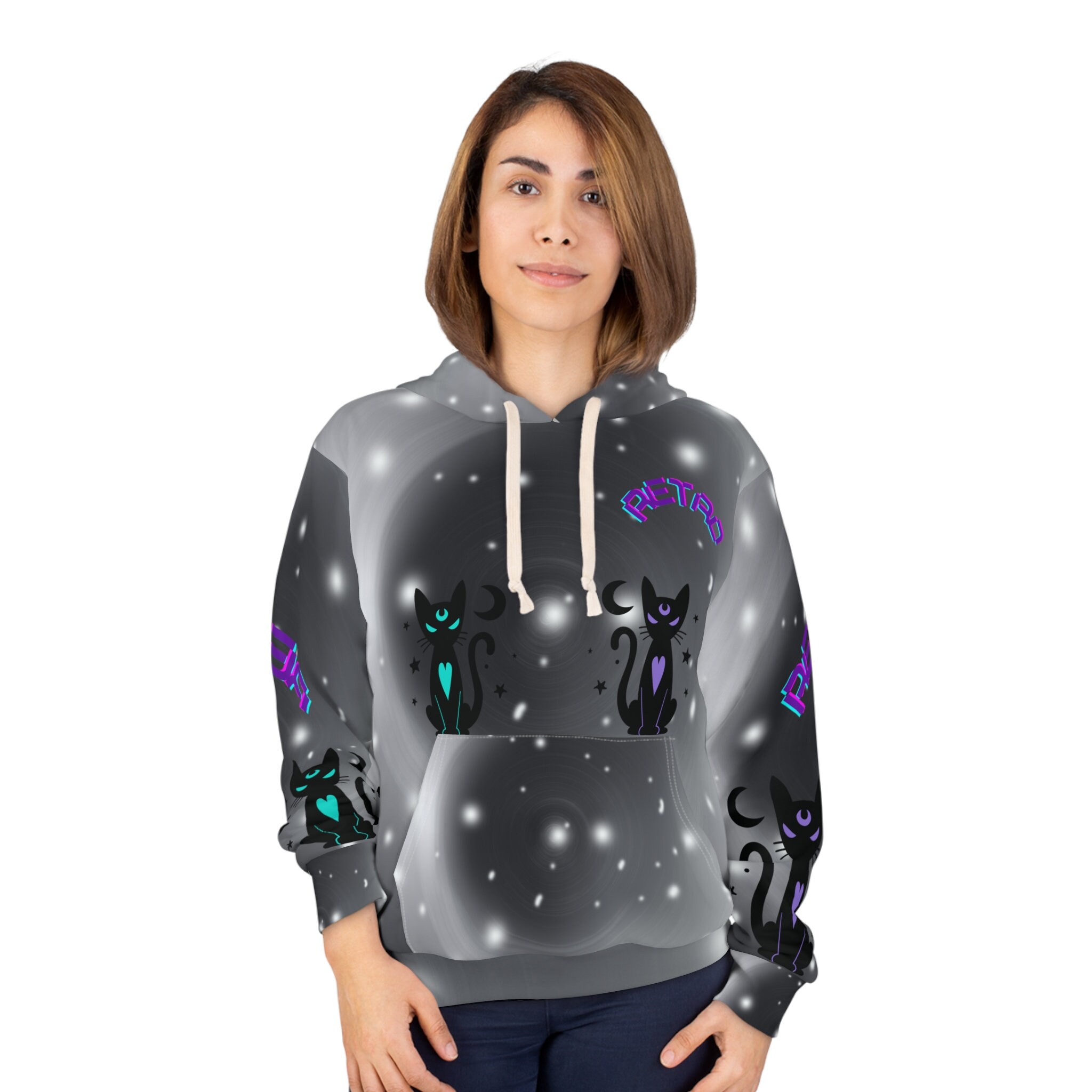 Black Cat Retro Hoodie Black Siamese Cat Hoodie All Over Etsy