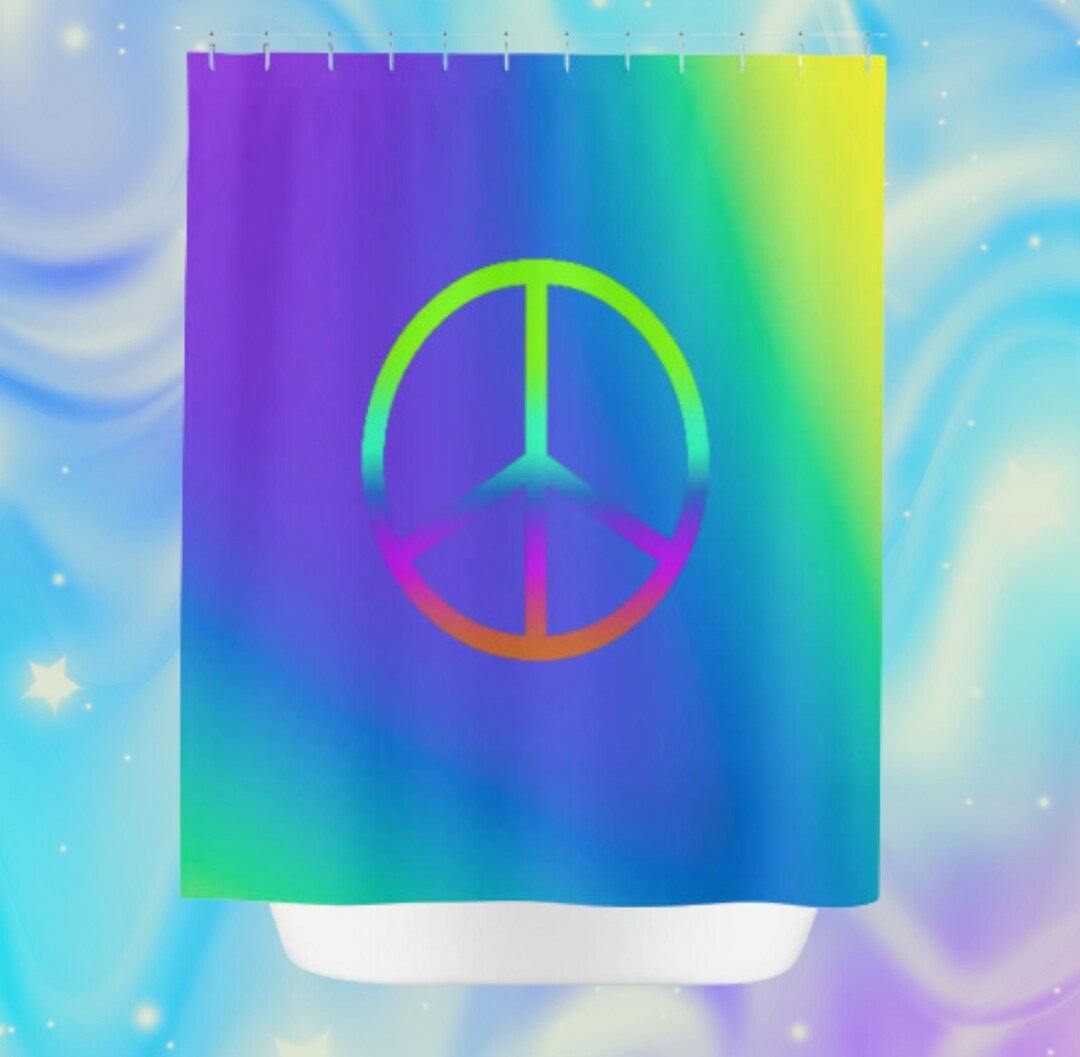Shower Curtain Rainbow Shower Curtain Peace Sign Shower Etsy