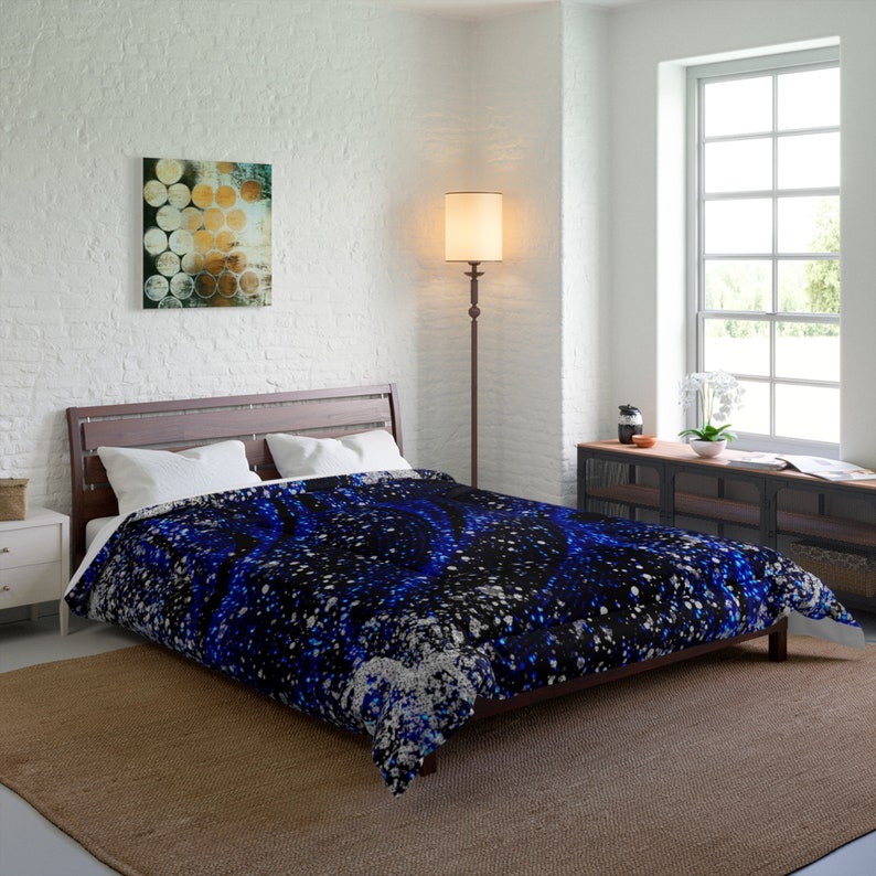 Dark Blue Comforter, Bedding Dark Blue, Silver and Blue Comforter, Twin