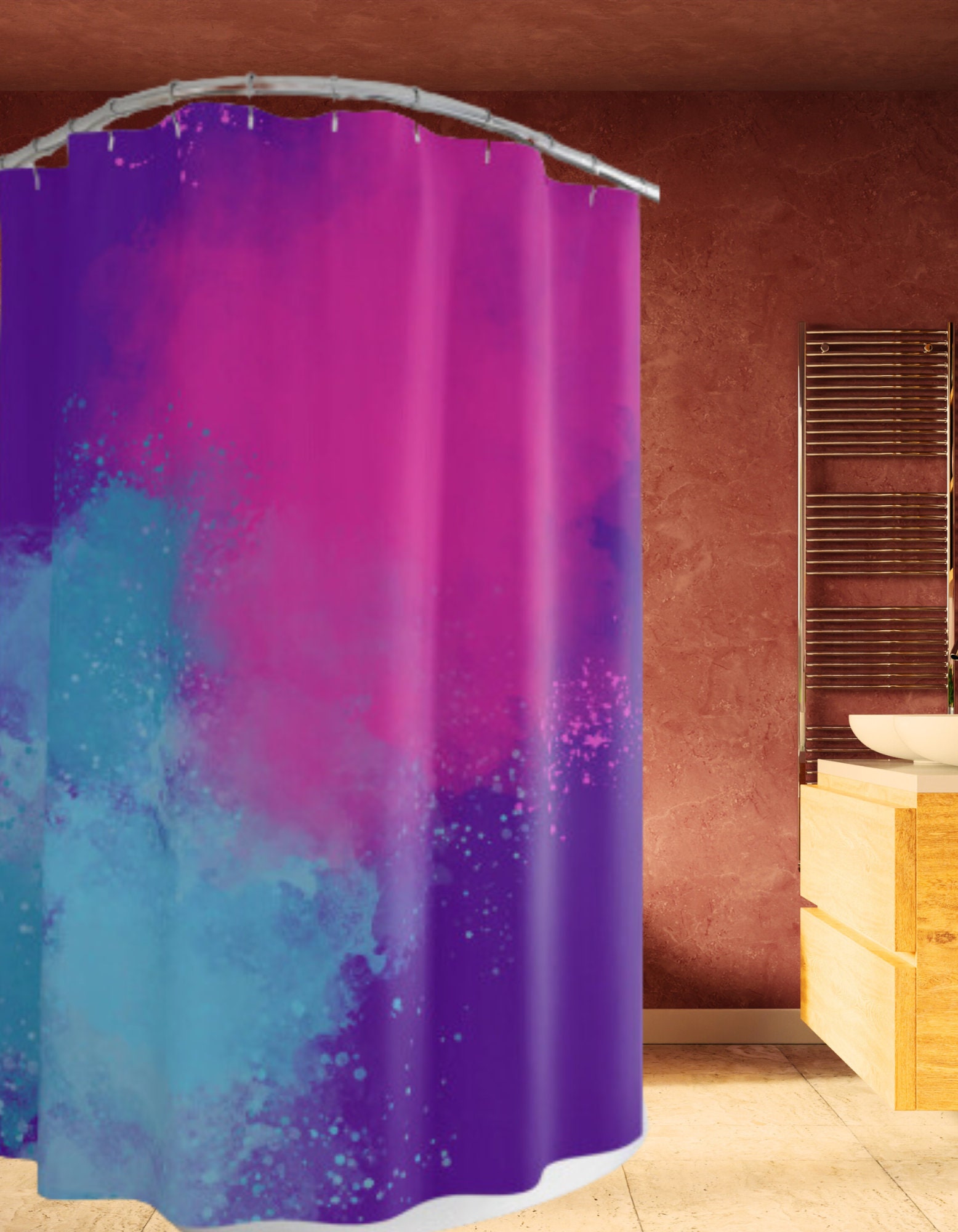 Shower Curtain, Shower Decor, Bathroom Decor, Purple Pink and Blue