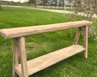 Vintage Inspired Skinny Bench, bench with shoe storage, Weathered Wood, Rustic Bench, Home Decor, Primitive Antique Bench, bench with shelf