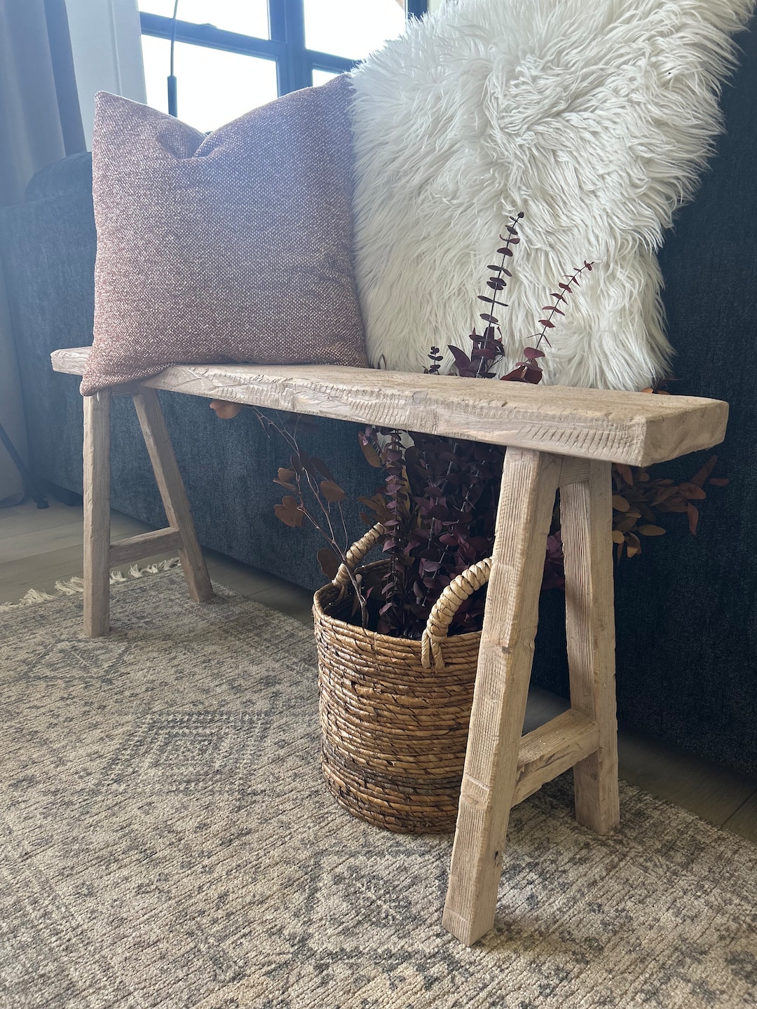 Vintage Inspired Skinny Bench, 46x5.5, Weathered Wood, Rustic Bench