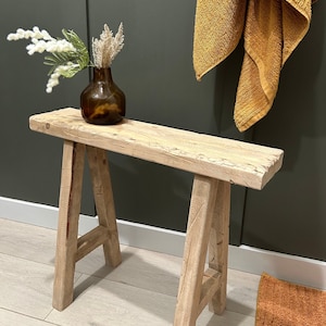 Banco rústico delgado hecho a mano, banco de fideos desgastados, decoración de entrada, 24 pulgadas