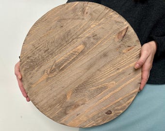 Large round countertop tray, tabletop rustic trivet riser, plant stand, kitchen decor stand, distressed wood display stand