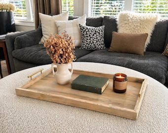 Large Ottoman Tray with Handles, Oversized Coffee Table Tray, Rustic Wooden Serving Tray, Farmhouse Decor, Living Room Tray