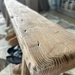 Panca sottile di ispirazione vintage, 46x6, panca con vano portascarpe, legno invecchiato, panca rustica, arredamento per la casa, panca antica primitiva, panca con mensola