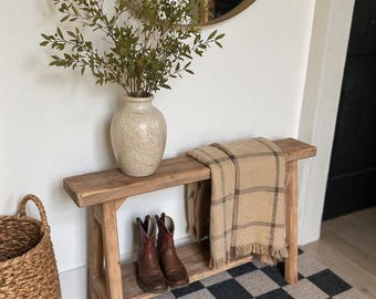 Handcrafted Primitive Skinny Bench, Weathered Wood, Shoe Storage Shelf Bench, Mudroom entry decor, Bench for Narrow Hallways, Rustic decor