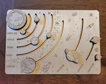 Educational and interactive wooden game board - Solar system
