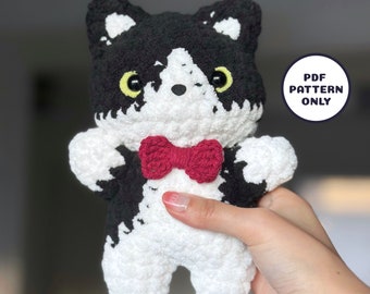 Tuxedo Cat PDF Pattern Digital Download Amigurumi Cute Kitty Bowtie - Advanced Beginner Friendly
