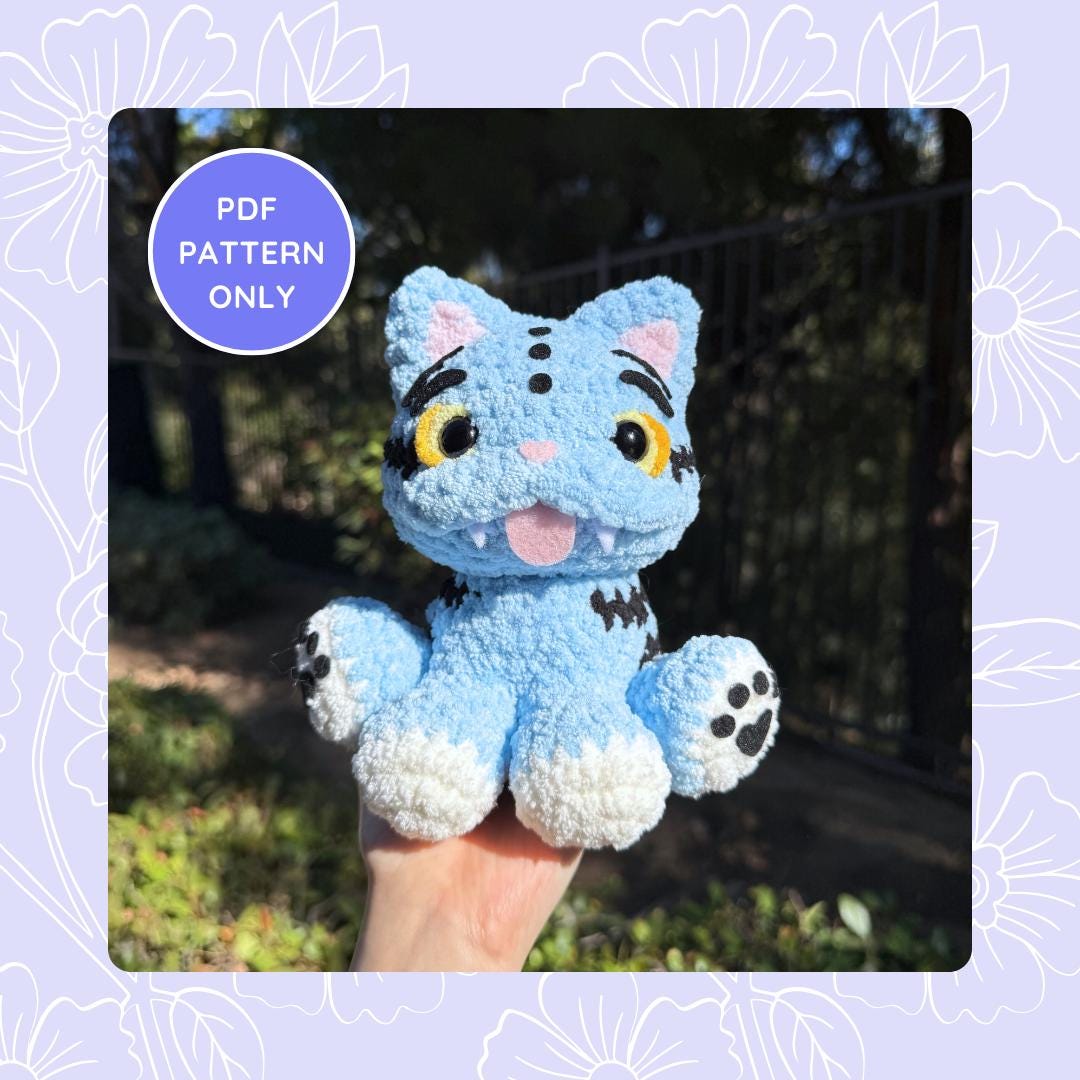 Blue Derpy Tiger Häkelanleitung - Kitty Cat Amigurumi Plushie Digital Download - für Fortgeschrittene